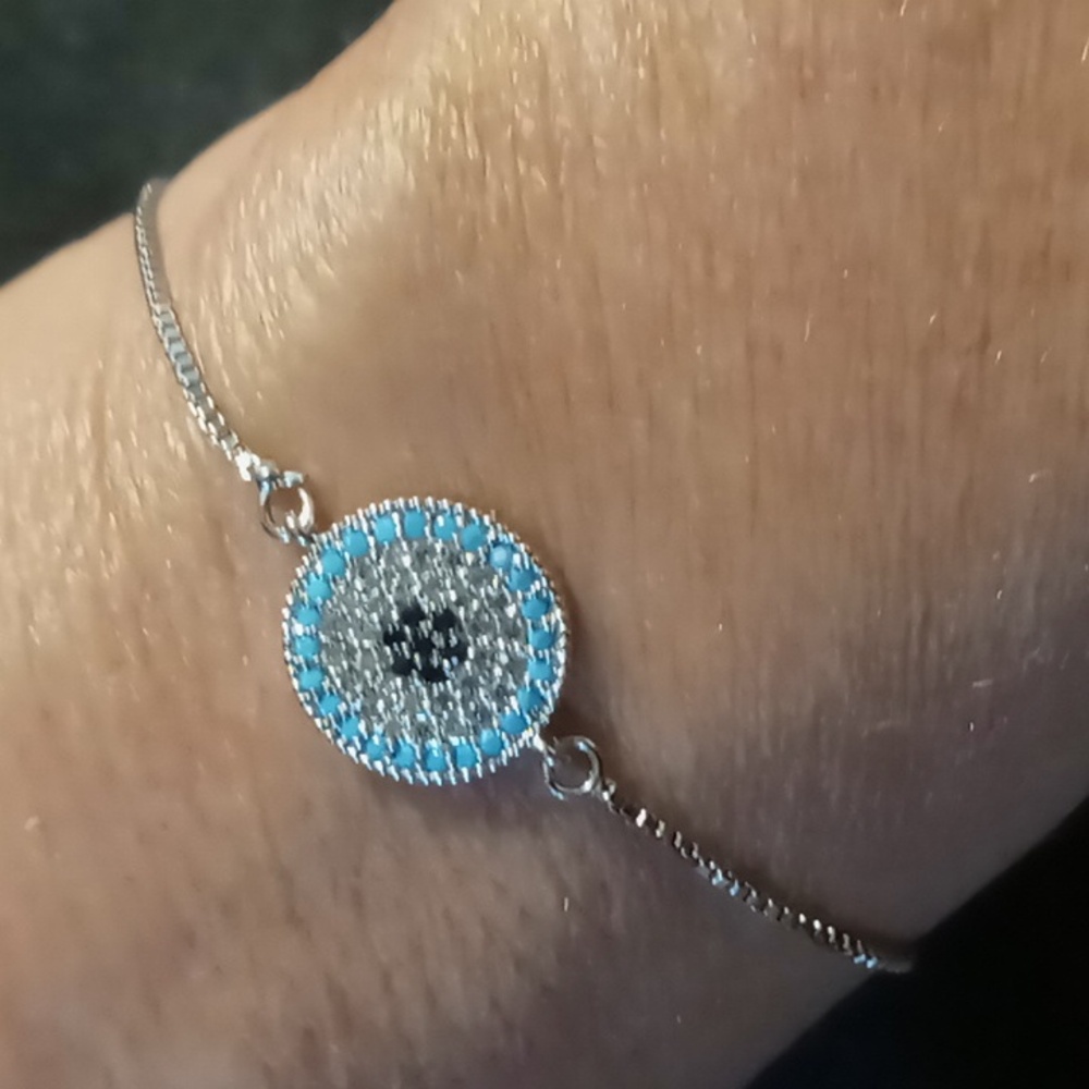 Sterling silver 925 slide bracelet with crystal  Evil Eye.